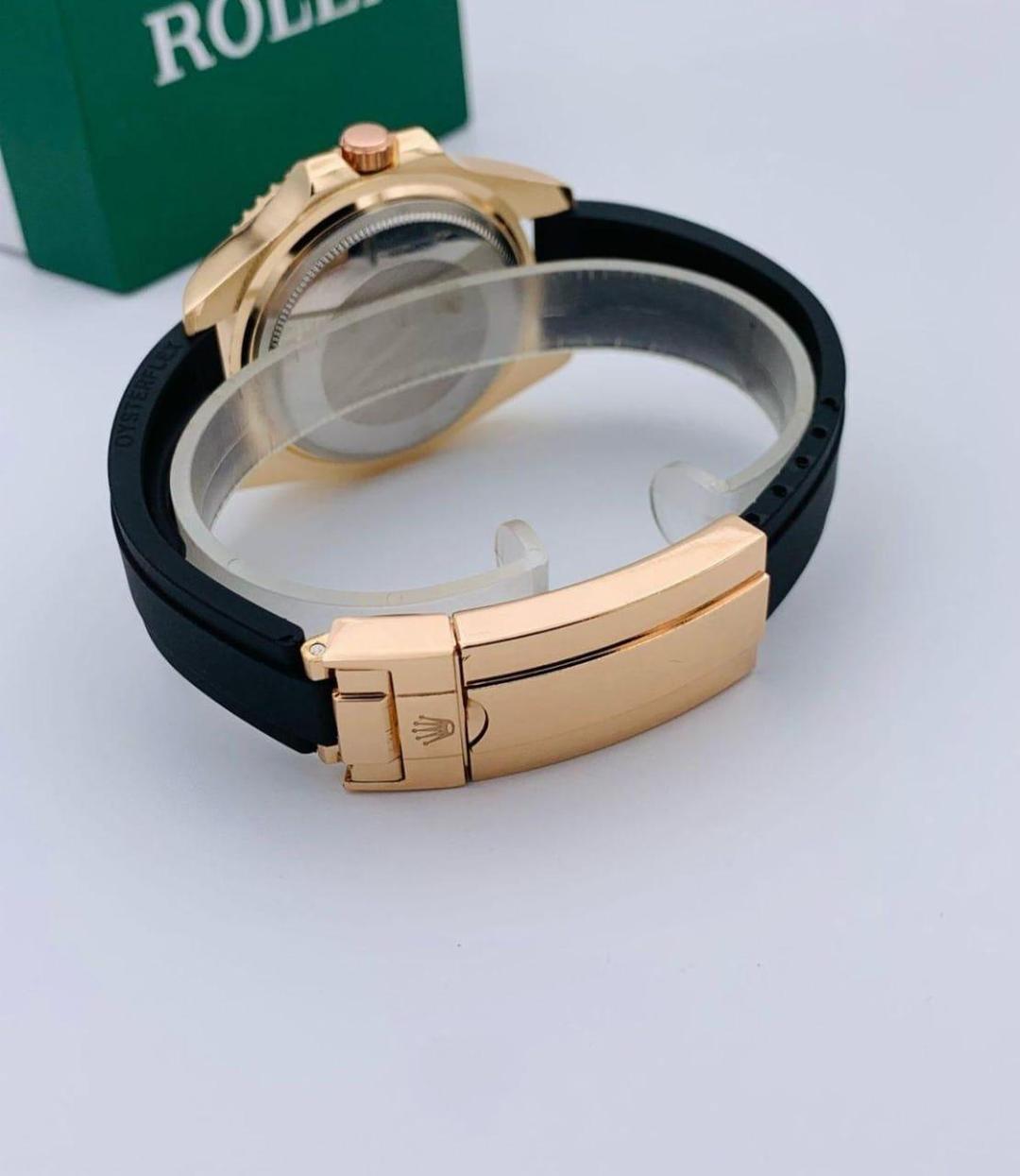 Rolix Men’s Formal Black With Golden , Silver Dail Watch