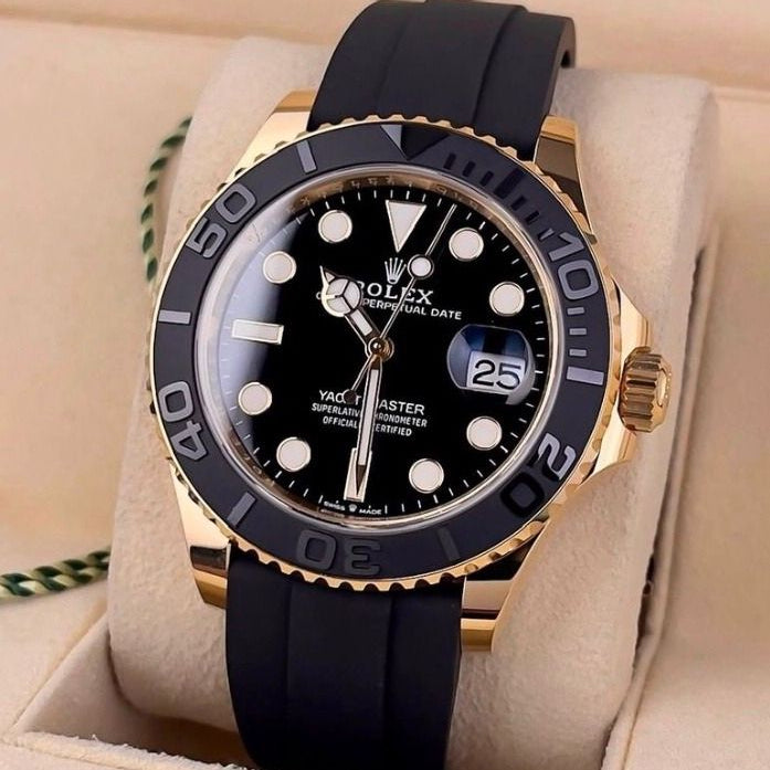 Rolix Men’s Formal Black With Golden , Silver Dail Watch